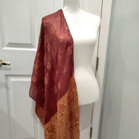 Shawl/Dupatta, Traditional Banarasi, Rust and Gold - Picture 1 of 12